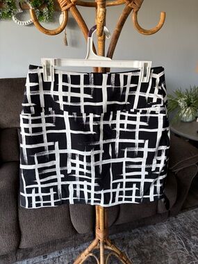 Black & White Brushstroke Grid Mini Skirt